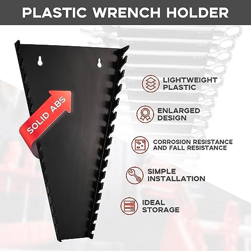 Reniteco Plastic Wrench Organizer, Premium High-density Wrench Holder, Large Wrench Racks for Wall and Tool Box, 64 Slots Fit SAE&Metric Wrench Tray(4Black) - Image 2