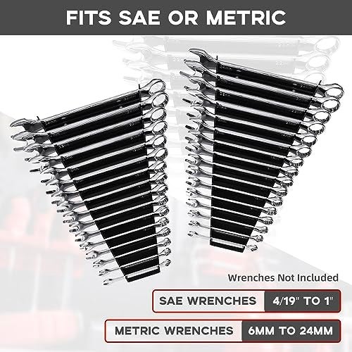 Reniteco Plastic Wrench Organizer, Premium High-density Wrench Holder, Large Wrench Racks for Wall and Tool Box, 64 Slots Fit SAE&Metric Wrench Tray(4Black) - Image 4