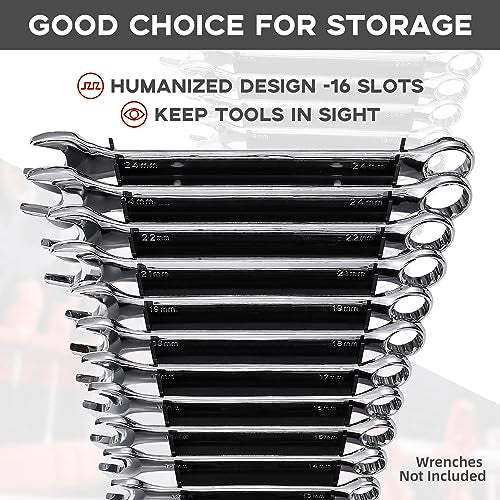 Reniteco Plastic Wrench Organizer, Premium High-density Wrench Holder, Large Wrench Racks for Wall and Tool Box, 64 Slots Fit SAE&Metric Wrench Tray(4Black) - Image 5