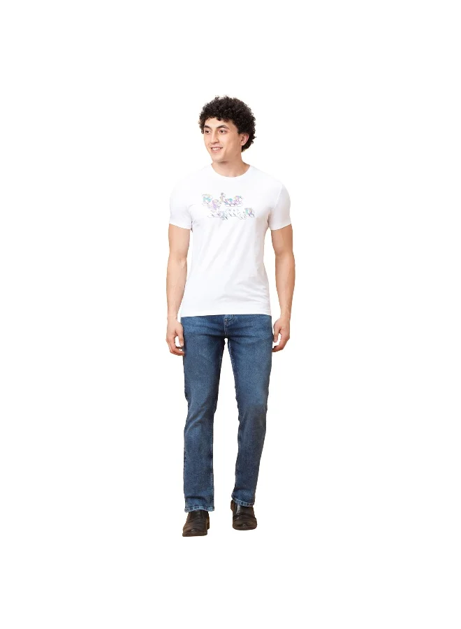 بيينغ هيومان Mens White Round Neck Short Sleeve T-Shirt