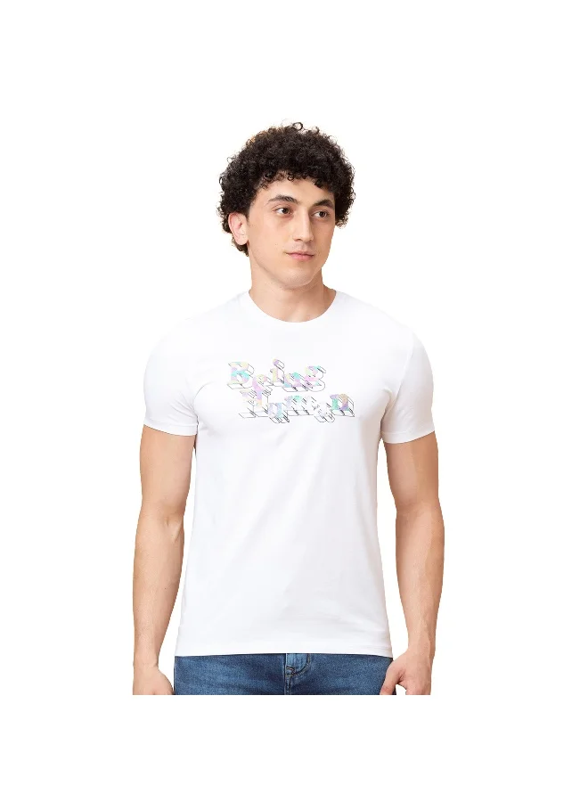 بيينغ هيومان Mens White Round Neck Short Sleeve T-Shirt