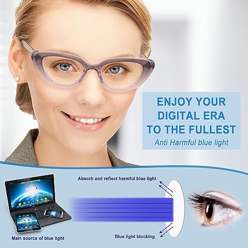 CHOFILORD 6 Pack Cat Eye Reading Glasses for Women Fashion Cute Blue Light Blocking Computer Readers Spring Hinge (A 6C Mixed, 1.75, x) - Image 2