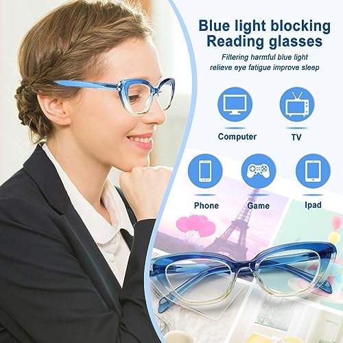 CHOFILORD 6 Pack Cat Eye Reading Glasses for Women Fashion Cute Blue Light Blocking Computer Readers Spring Hinge (A 6C Mixed, 1.75, x) - Image 4