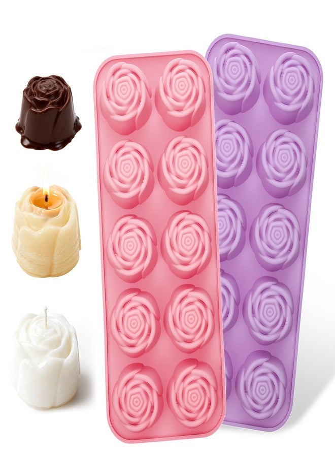 Psiriol 10 Cavity Rose Silicone Mold, 3D Flower Cake Resin Mold, Rose Candy Chocolate Ice Cube Fondant Molds, Baking Molds for Kitchen Baking - Image 1