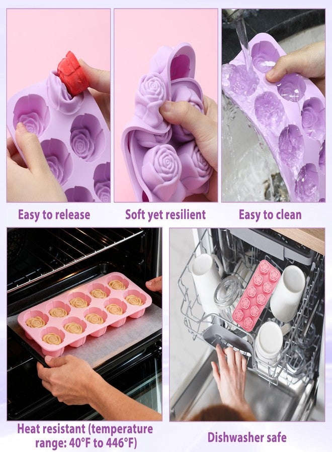 Psiriol 10 Cavity Rose Silicone Mold, 3D Flower Cake Resin Mold, Rose Candy Chocolate Ice Cube Fondant Molds, Baking Molds for Kitchen Baking - Image 3
