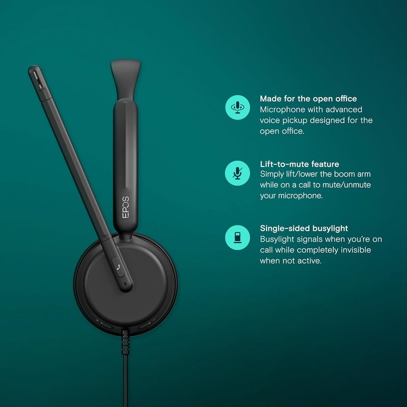 EPOS إمباكت 460 - سماعة رأس ثنائية الأذن مع ميكروفونين، إلغاء الضوضاء، اتصال USB-C/USB-A، مكتب منزلي، توصيل وتشغيل، زووم، UC - Image 3