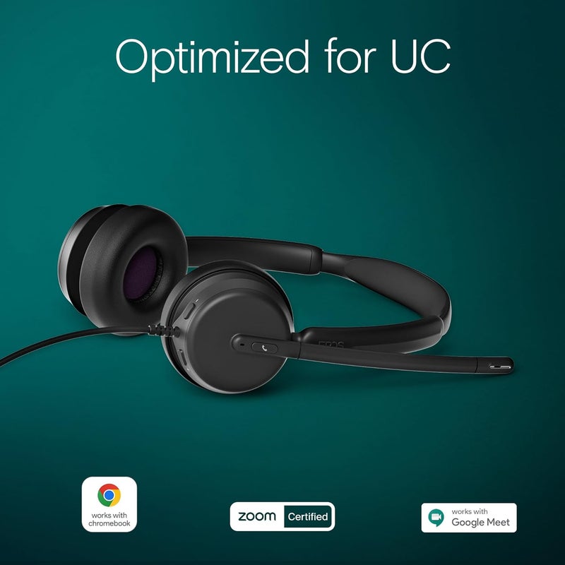 EPOS إمباكت 460 - سماعة رأس ثنائية الأذن مع ميكروفونين، إلغاء الضوضاء، اتصال USB-C/USB-A، مكتب منزلي، توصيل وتشغيل، زووم، UC - Image 4