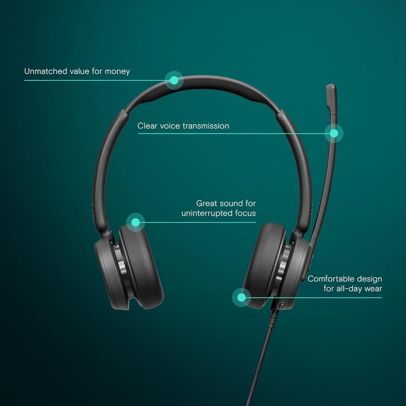 EPOS إمباكت 460 - سماعة رأس ثنائية الأذن مع ميكروفونين، إلغاء الضوضاء، اتصال USB-C/USB-A، مكتب منزلي، توصيل وتشغيل، زووم، UC - Image 2