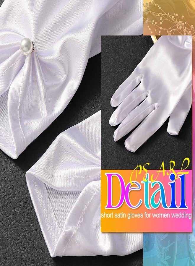 Unsutuo Short Satin Gloves Bridal Pearl Gloves Opera Gloves for Women and Girls (white, one size) - Image 5