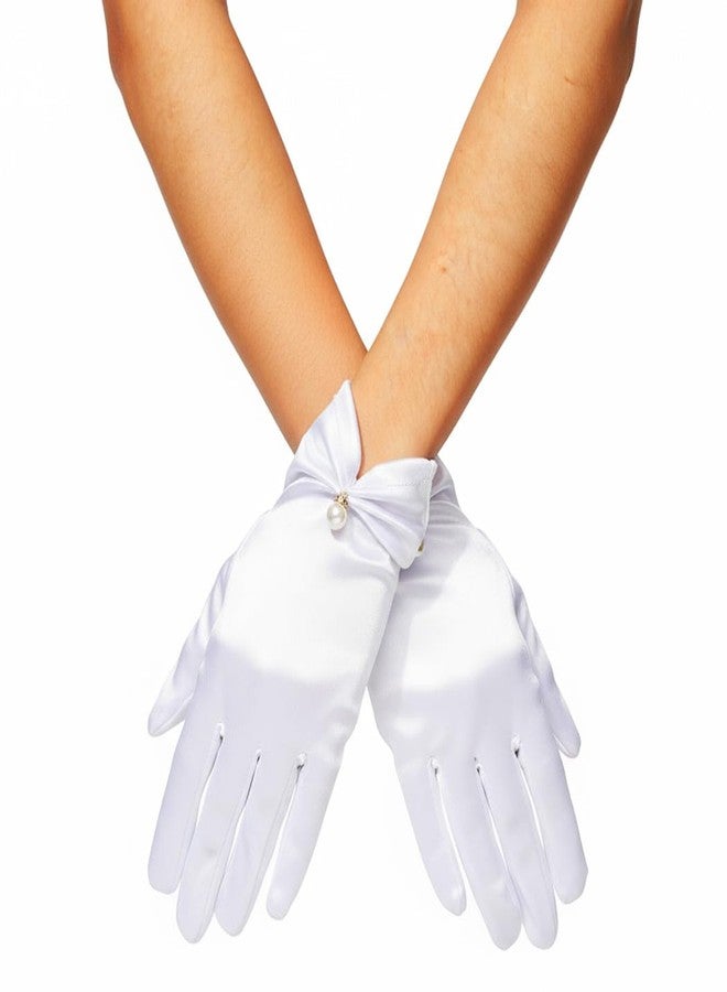 Unsutuo Short Satin Gloves Bridal Pearl Gloves Opera Gloves for Women and Girls (white, one size) - Image 4