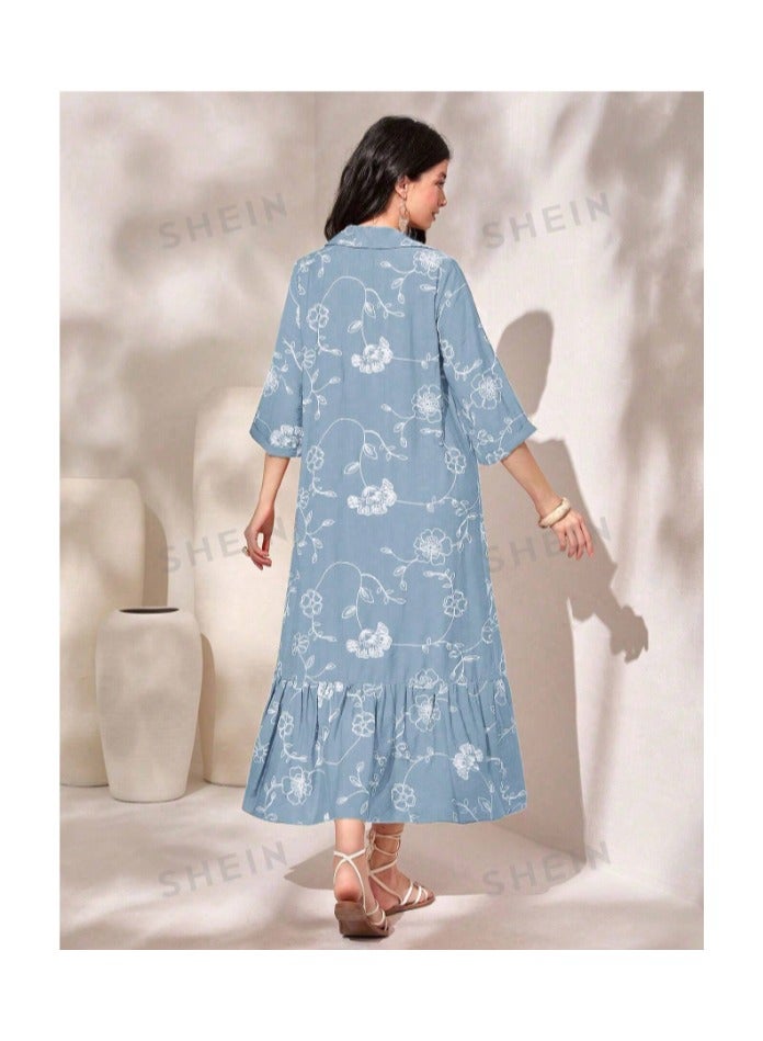 بونكا فستان سموك طباعة حافة مكشكشة - Image 2