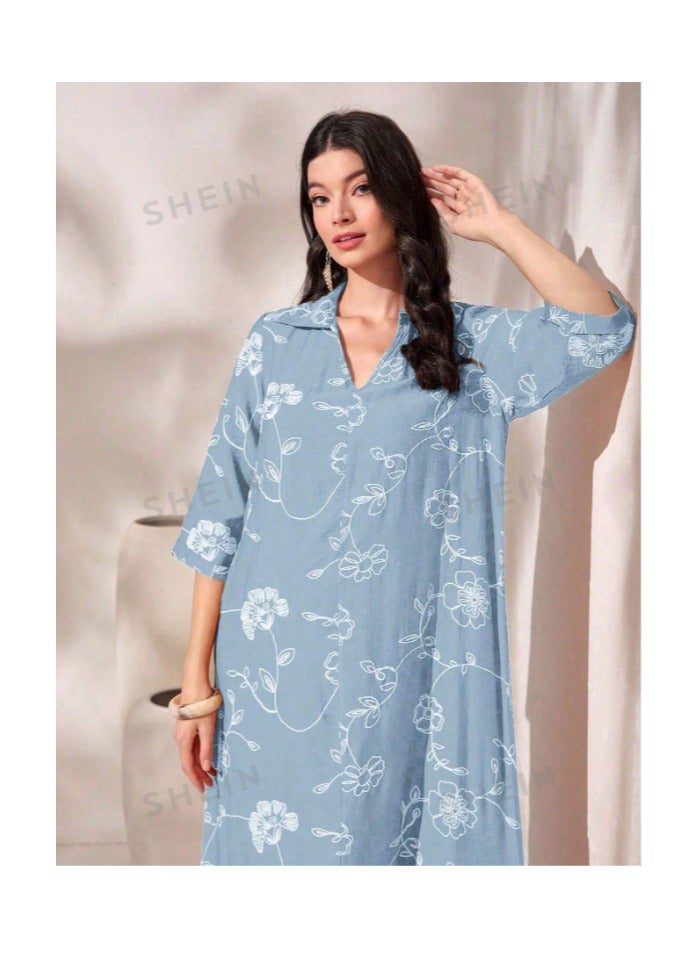 بونكا فستان سموك طباعة حافة مكشكشة - Image 4