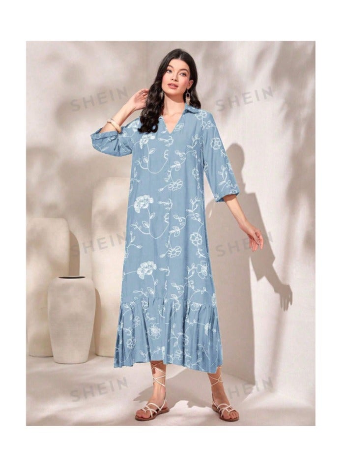 بونكا فستان سموك طباعة حافة مكشكشة - Image 3