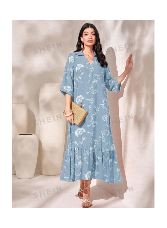 بونكا فستان سموك طباعة حافة مكشكشة - Image 1