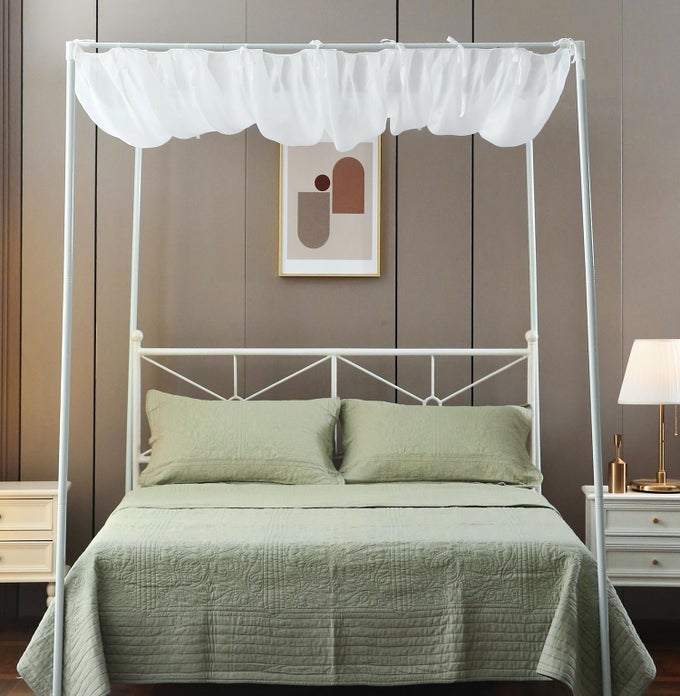 PLEATED WHITE SHEER CANOPY BED CURTAINS FOR TOP OF BED ROMANTIC PRINCESS BED CURTAINS BED CANOPY FOR GIRLS QUEEN WHITE