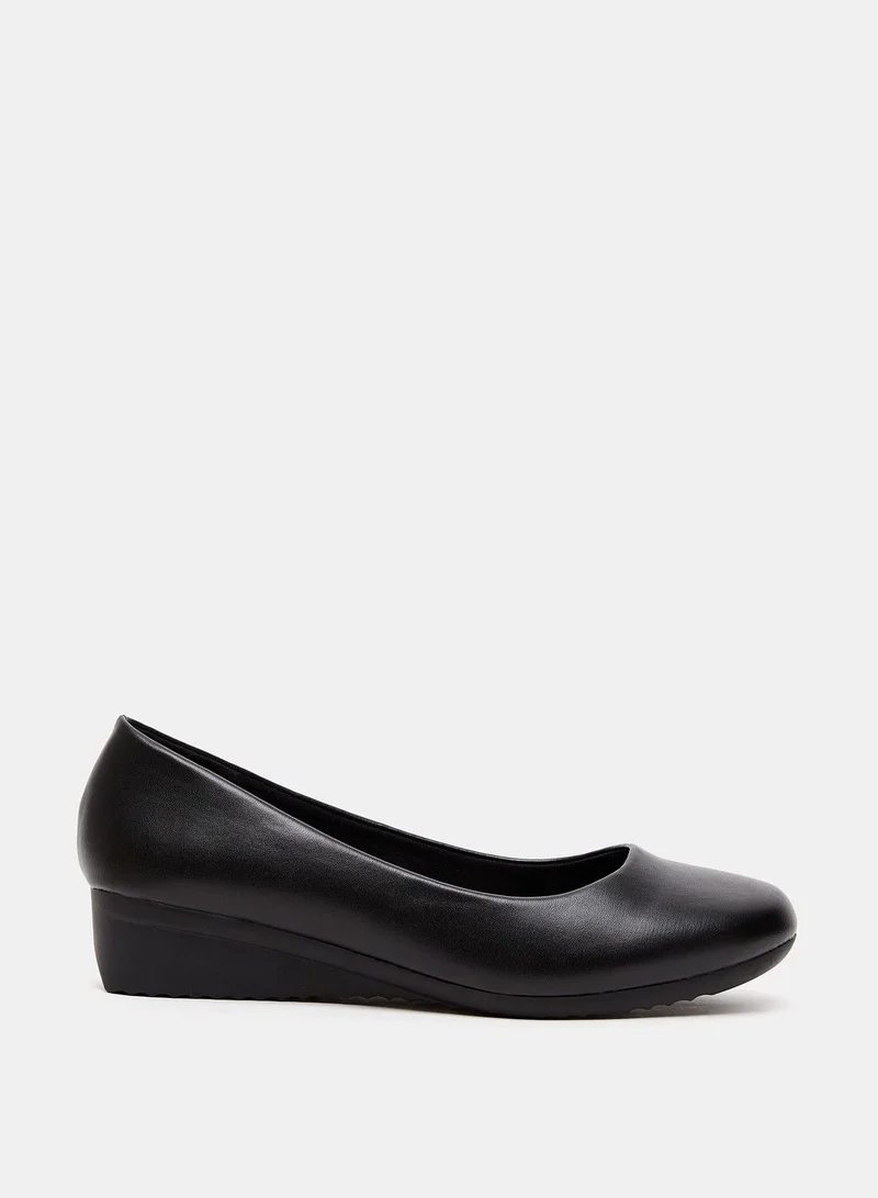 شو اكسبرس Solid Slip On Pumps with Wedge Heels Black