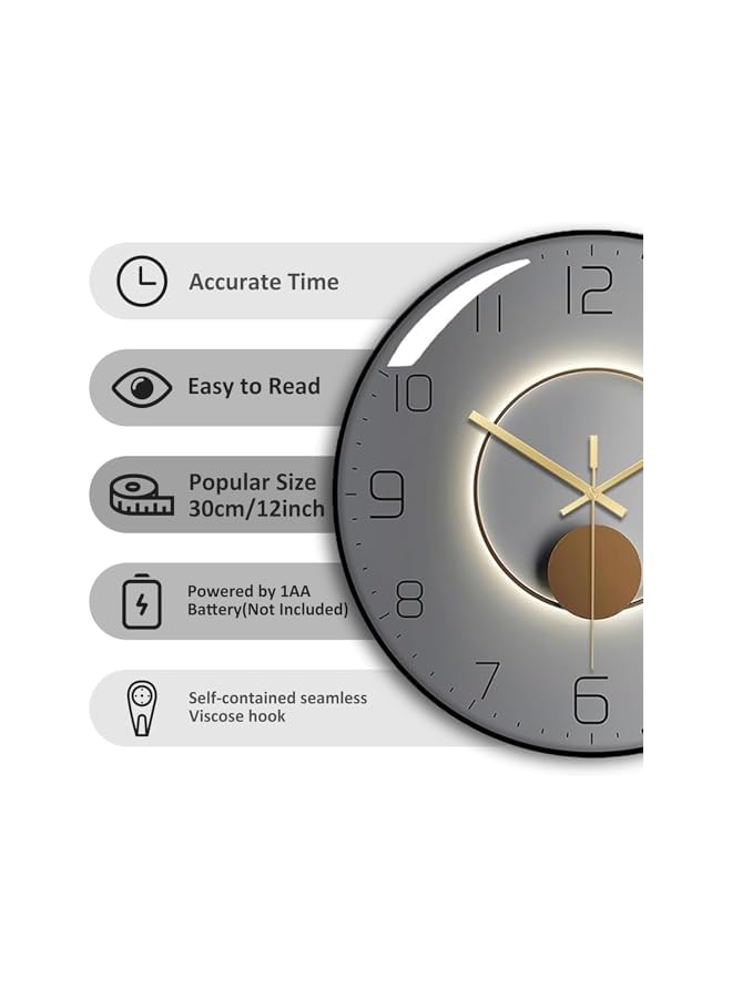 The Bros Wall Clock, 12 Inch Round Classroom Clock, 3D Curved Glass Large Wall Clock, Silent Non-Ticking Battery Operated Quartz Clock Decorative for School, Office, Living Room - Image 3