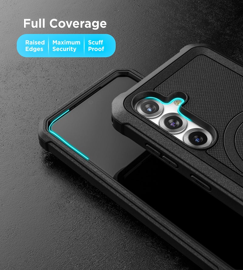 ENCASED Heavy Duty Case for Samsung Galaxy S25 Plus with Tempered Glass Screen Protector (Compatible with MagSafe Qi2) Full Body Protective Phone Case (Black) - Image 5