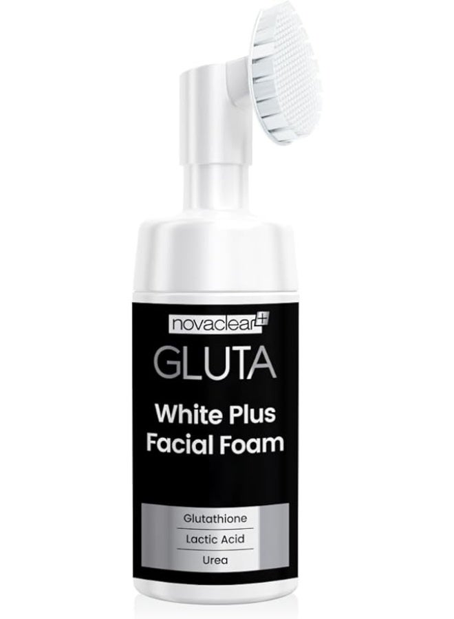 Novaclear Gluta White Plus Facial Foam – Brightening Face Wash with Glutathione, Lactic Acid, Urea & Allantoin – Silicone Brush for Deep Cleansing, Exfoliation & Skin Tone Correction – 100 ML