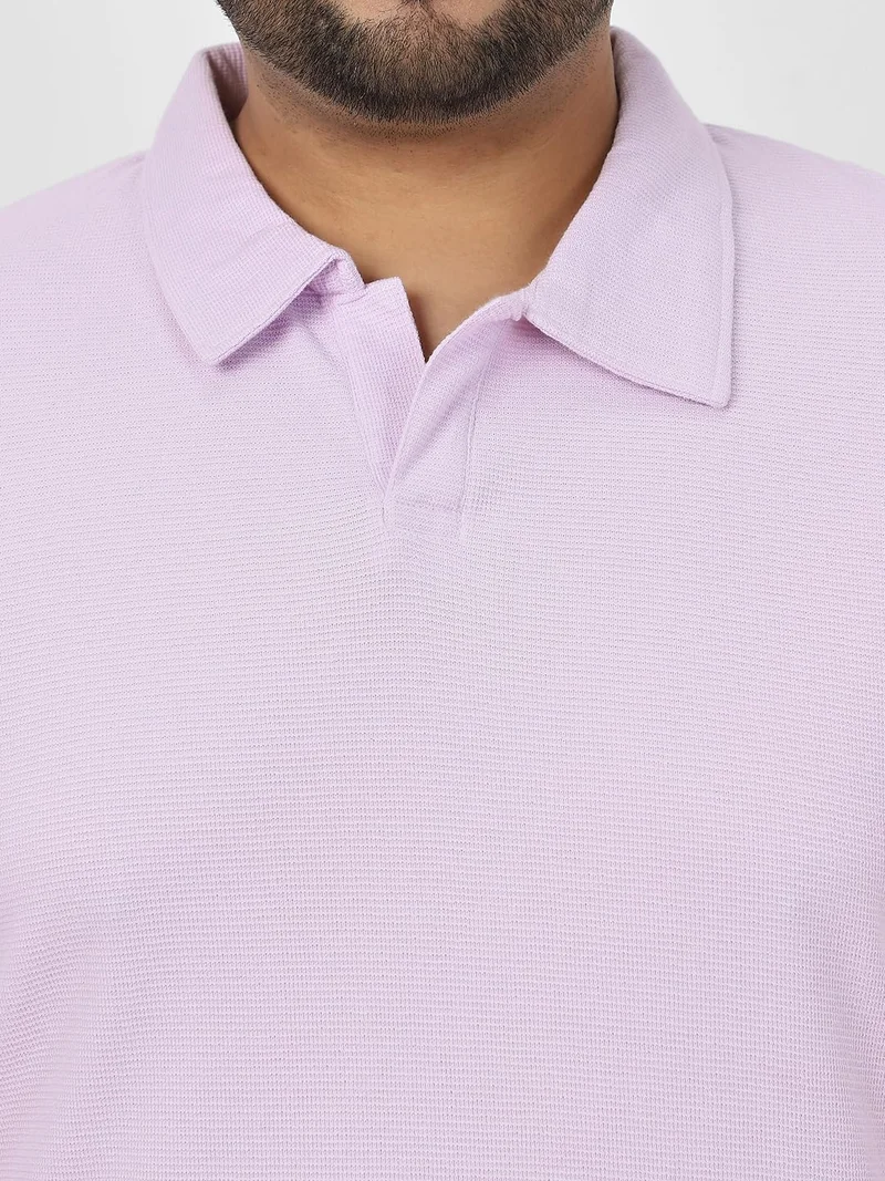 Urbano Fashion  Urbano Plus Men's Lilac Textured Regular Fit Half Sleeve Cotton Polo T-Shirt  | Best Price UAE