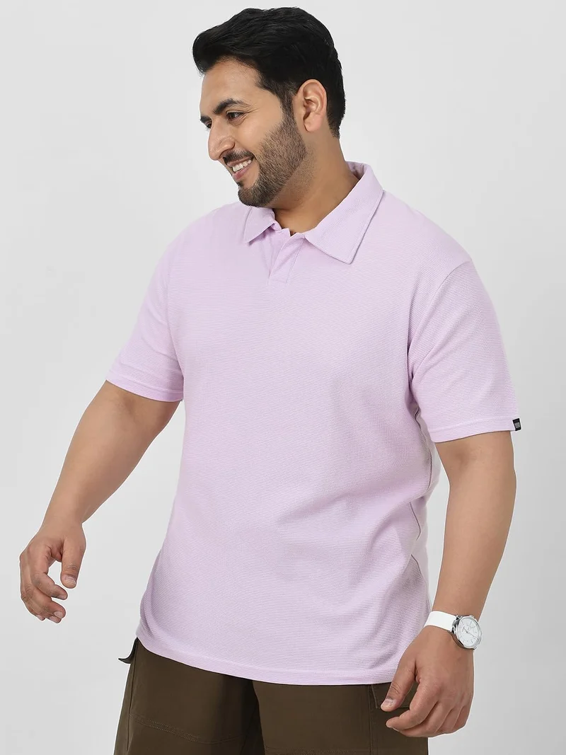 Urbano Plus Men's Lilac Textured Regular Fit Half Sleeve Cotton Polo T-Shirt