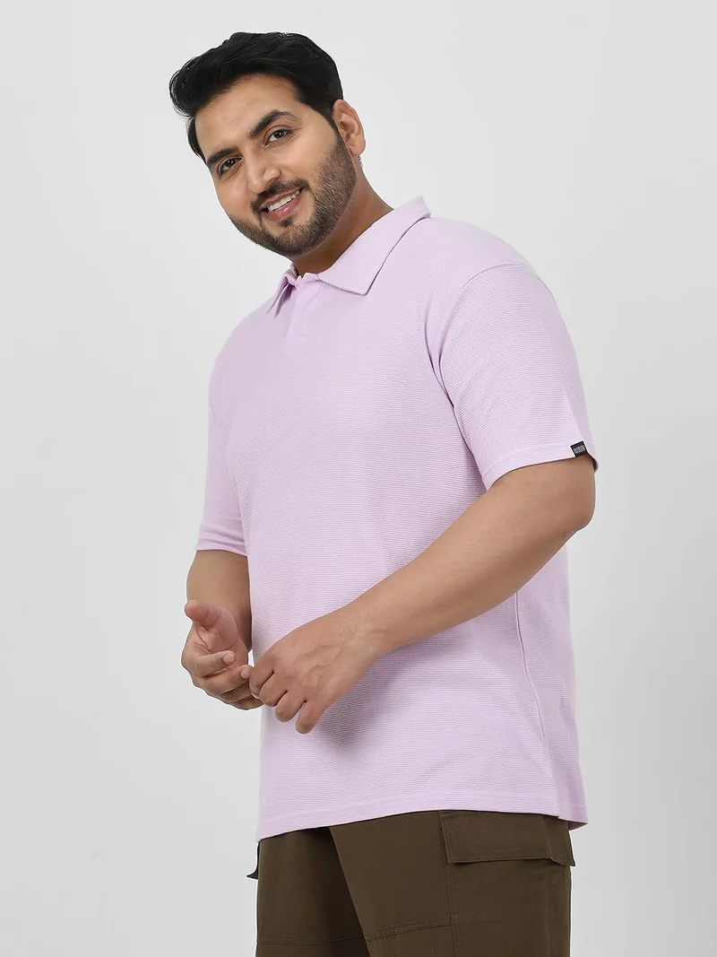 Urbano Fashion  Urbano Plus Men's Lilac Textured Regular Fit Half Sleeve Cotton Polo T-Shirt  | Best Price UAE