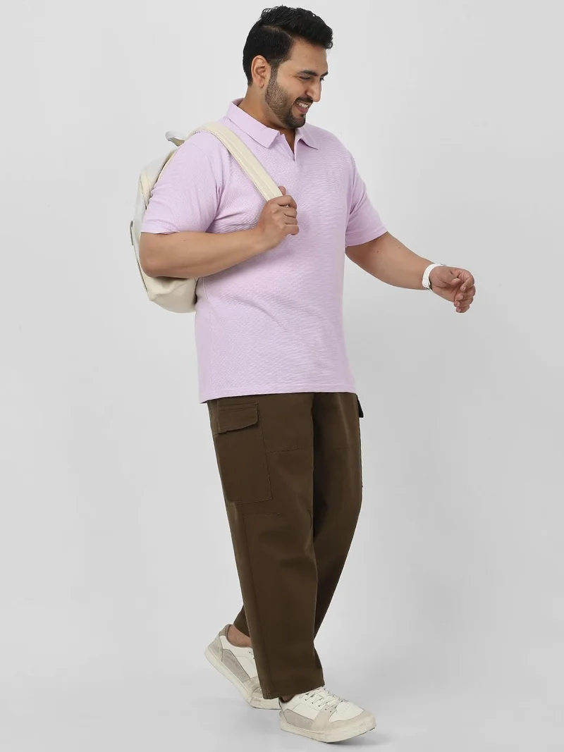 Urbano Fashion  Urbano Plus Men's Lilac Textured Regular Fit Half Sleeve Cotton Polo T-Shirt  | Best Price UAE