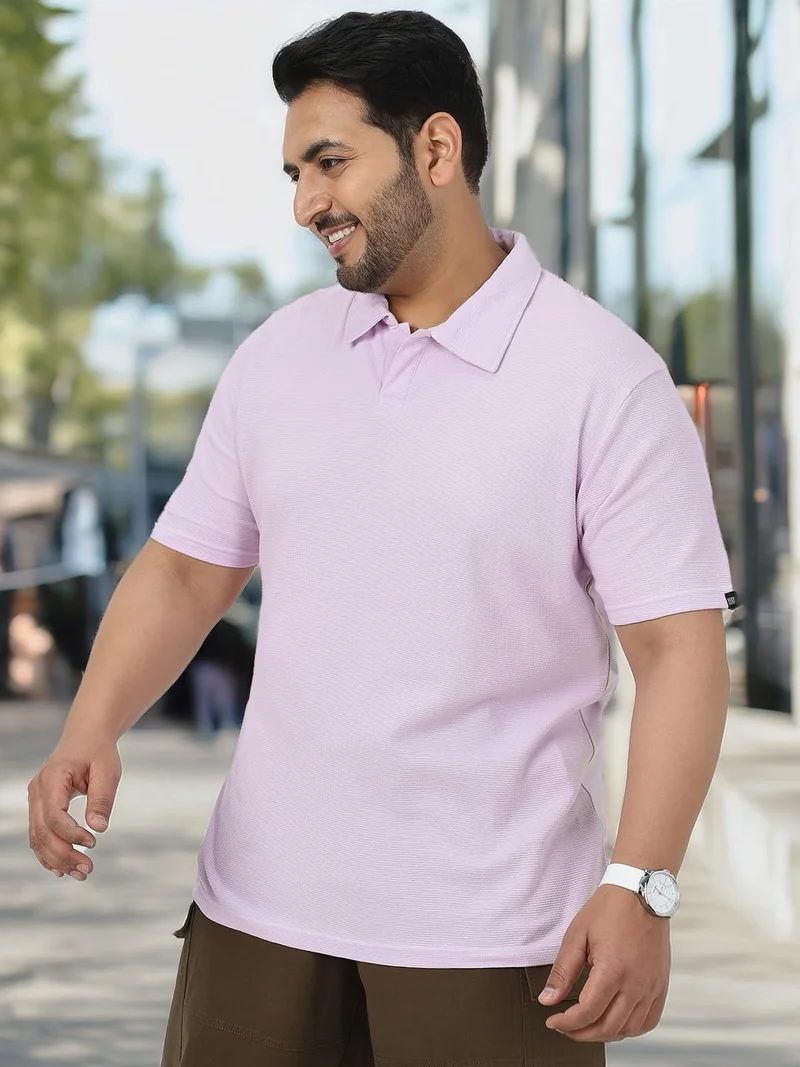 Urbano Fashion  Urbano Plus Men's Lilac Textured Regular Fit Half Sleeve Cotton Polo T-Shirt  | Best Price UAE