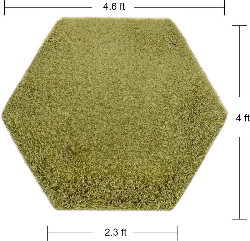 junovo Ultra Soft Rug for Nursery Children Room Baby Room Home Decor Dormitory Hexagon Carpet for Playhouse Princess Tent Kids Play Castle, Diameter 4.6 ft, Green - Image 2
