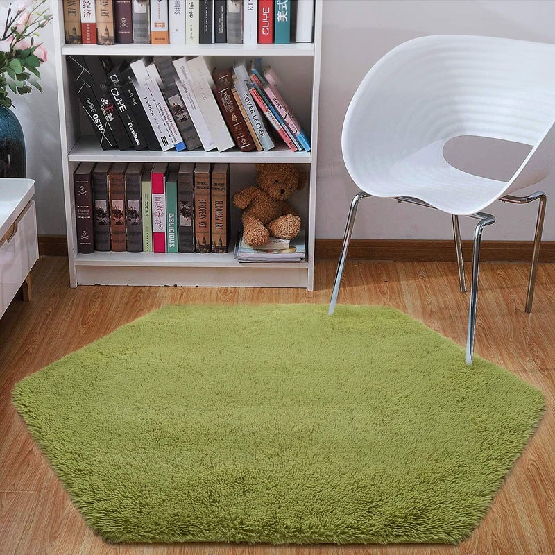 junovo Ultra Soft Rug for Nursery Children Room Baby Room Home Decor Dormitory Hexagon Carpet for Playhouse Princess Tent Kids Play Castle, Diameter 4.6 ft, Green - Image 3