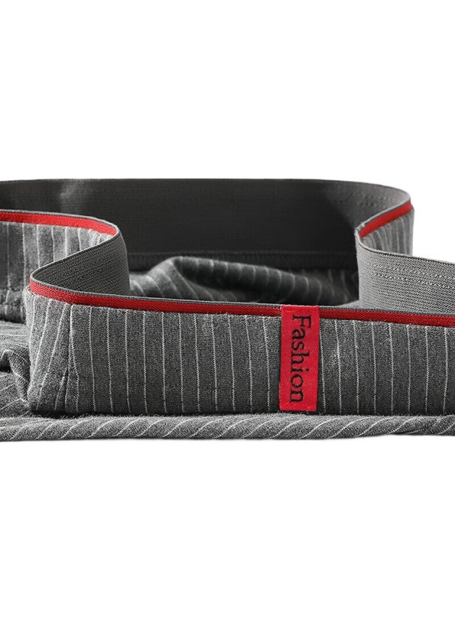 Modal Men'S Underwear Men'S Pure Cotton Antibacterial Four-Corner Pants Vertical Striped Loose Mid-Waist Cotton 3-Pack Men'S Flat Angle Pants Head 3X - Image 1