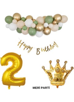 Meri Parti Meri Party 50 Pieces Balloon Mold White Skin Gold Color Happy Birthday Banner Age Number Foil Balloon and King Crown Set 