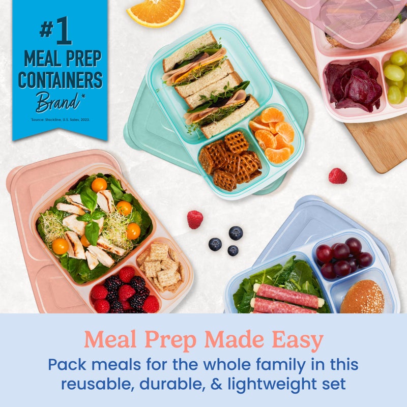 Bentgo Easyboxes - Original Stackable Lunch Boxes - Reusable 3-Compartment Food Containers for Kids and Adults - Bento Lunch Box for Meal Prep, School, & Work - BPA Free, Set of 4 (Pastels) - Image 2