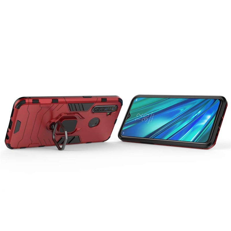 MaiJin LuluMain Compatible with Oppo Realme 5 Pro, Realme Q Case, Metal Ring Grip Kickstand Shockproof Hard Bumper (Works with Magnetic Car Mount) Dual Layer Rugged Cover (Red) - Image 2