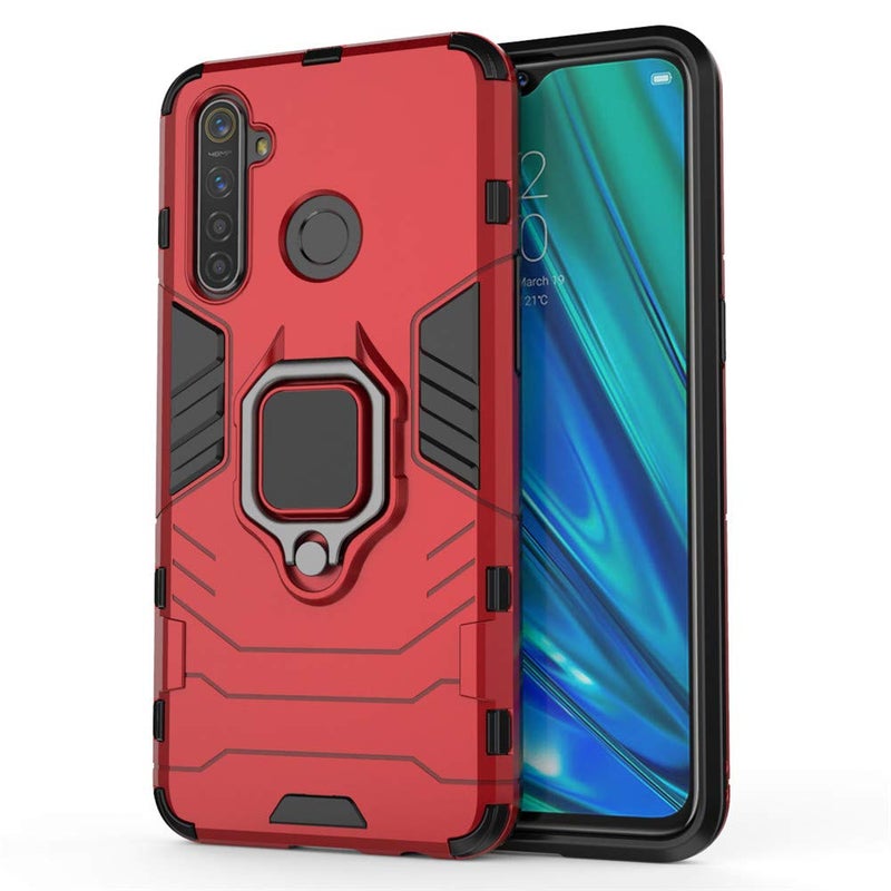 MaiJin LuluMain Compatible with Oppo Realme 5 Pro, Realme Q Case, Metal Ring Grip Kickstand Shockproof Hard Bumper (Works with Magnetic Car Mount) Dual Layer Rugged Cover (Red) - Image 5