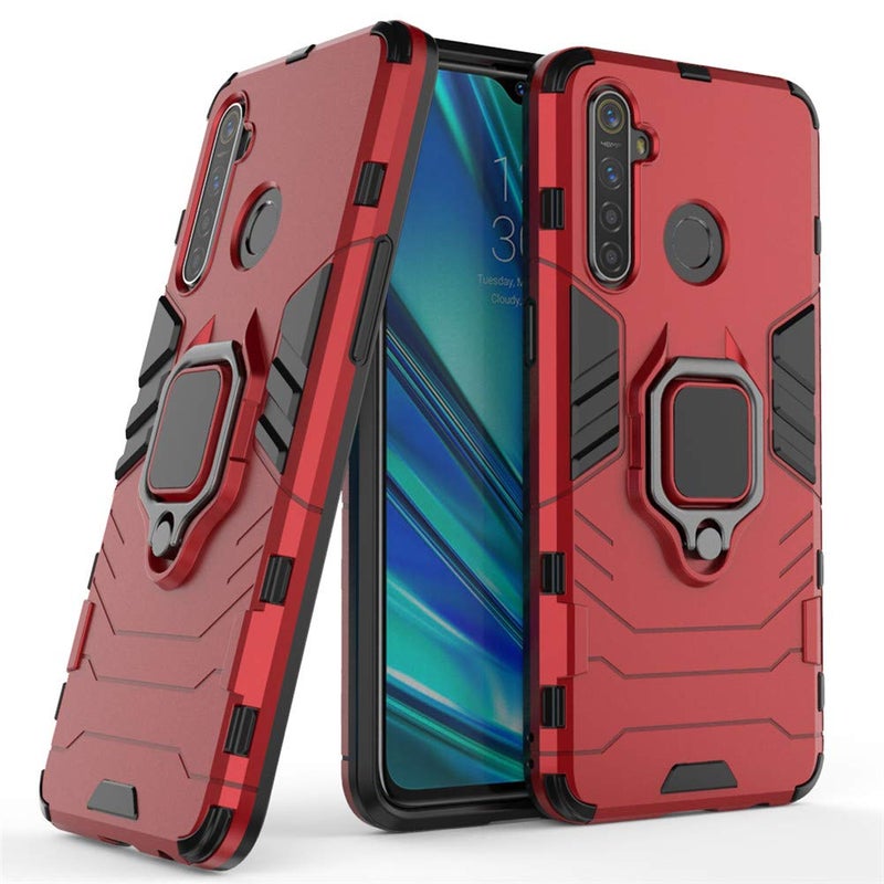 MaiJin LuluMain Compatible with Oppo Realme 5 Pro, Realme Q Case, Metal Ring Grip Kickstand Shockproof Hard Bumper (Works with Magnetic Car Mount) Dual Layer Rugged Cover (Red) - Image 1