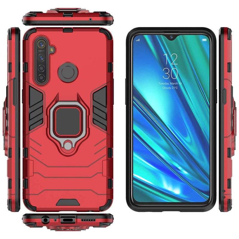 MaiJin LuluMain Compatible with Oppo Realme 5 Pro, Realme Q Case, Metal Ring Grip Kickstand Shockproof Hard Bumper (Works with Magnetic Car Mount) Dual Layer Rugged Cover (Red) - Image 4
