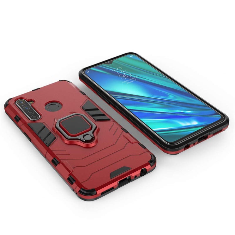MaiJin LuluMain Compatible with Oppo Realme 5 Pro, Realme Q Case, Metal Ring Grip Kickstand Shockproof Hard Bumper (Works with Magnetic Car Mount) Dual Layer Rugged Cover (Red) - Image 3