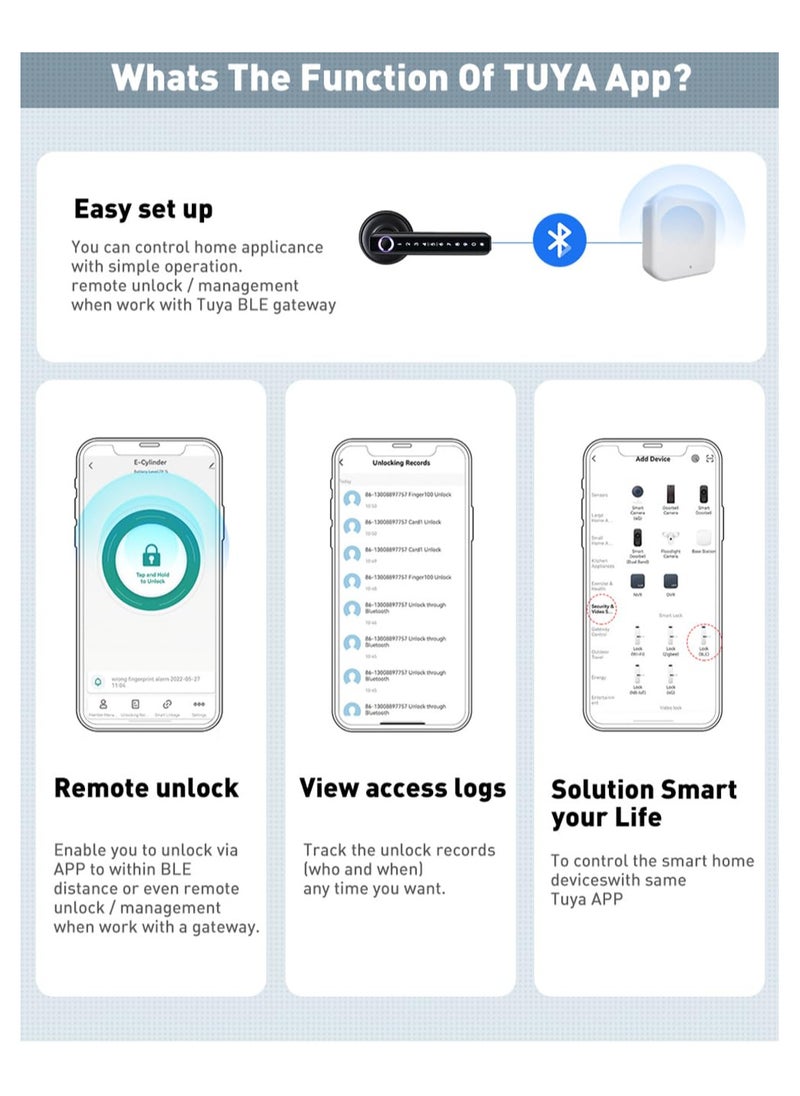 LUMIVE - Lumive Bluetooth Smart Door Lock, Fingerprint Unlock, Touch Keypad, App Control, Backup Keys, Access Cards, Suitable for Home, Hotel, Office, Apartment, or Bedroom (Black - Batteries Included) - Image 1