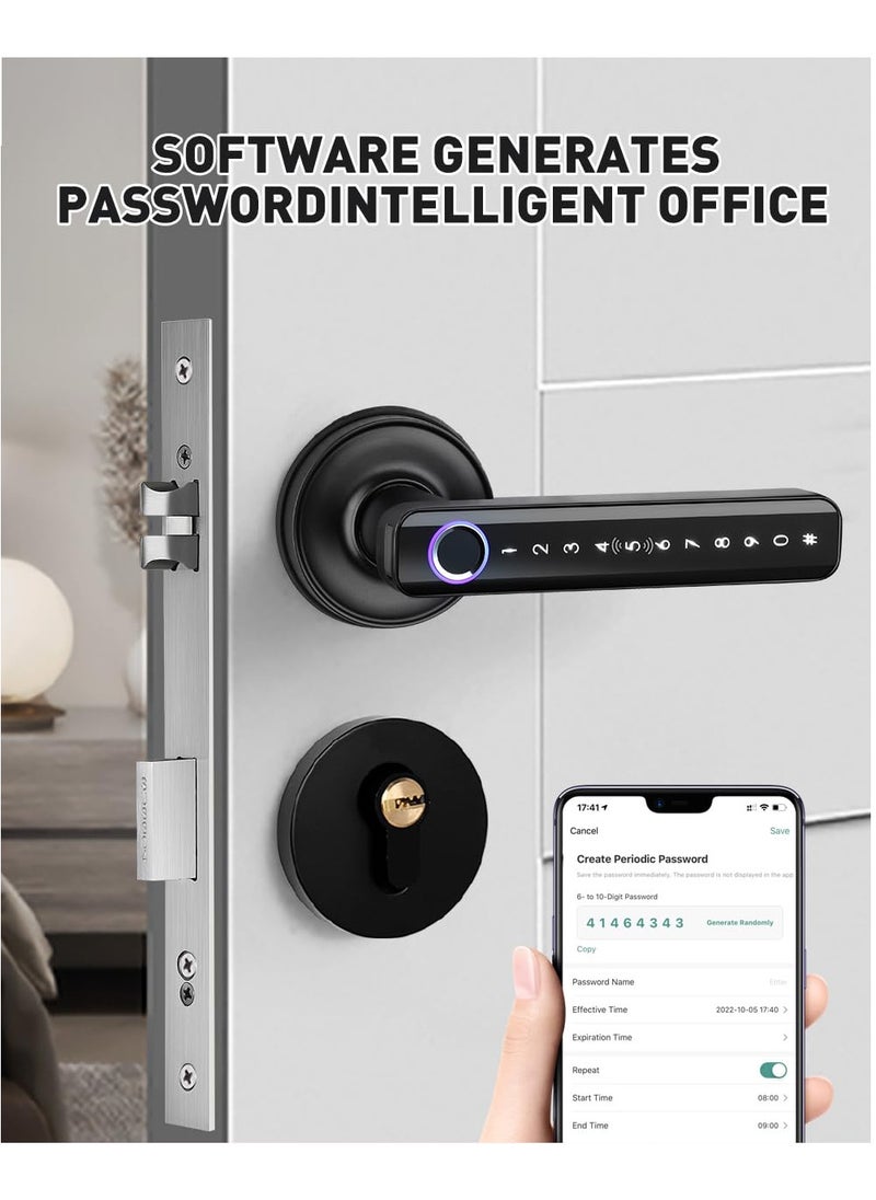 LUMIVE - Lumive Bluetooth Smart Door Lock, Fingerprint Unlock, Touch Keypad, App Control, Backup Keys, Access Cards, Suitable for Home, Hotel, Office, Apartment, or Bedroom (Black - Batteries Included) - Image 1