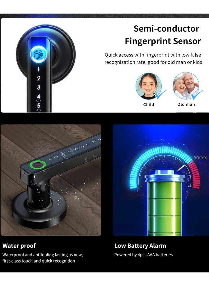 LUMIVE - Lumive Bluetooth Smart Door Lock, Fingerprint Unlock, Touch Keypad, App Control, Backup Keys, Access Cards, Suitable for Home, Hotel, Office, Apartment, or Bedroom (Black - Batteries Included) - Image 1