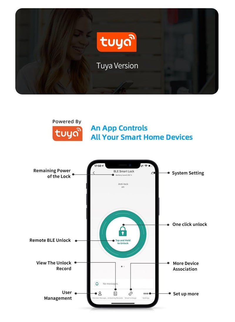 LUMIVE - Lumive Bluetooth Smart Door Lock, Fingerprint Unlock, Touch Keypad, App Control, Backup Keys, Access Cards, Suitable for Home, Hotel, Office, Apartment, or Bedroom (Black - Batteries Included) - Image 1