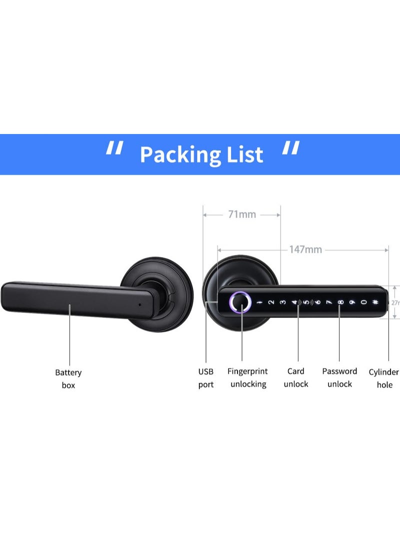 LUMIVE - Lumive Bluetooth Smart Door Lock, Fingerprint Unlock, Touch Keypad, App Control, Backup Keys, Access Cards, Suitable for Home, Hotel, Office, Apartment, or Bedroom (Black - Batteries Included) - Image 1