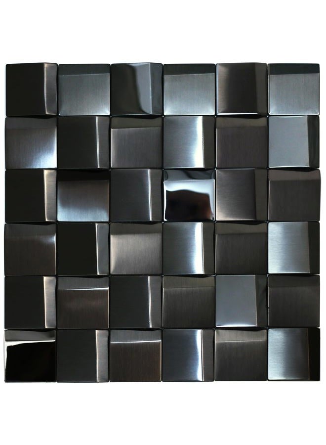 Elephantile 5 Sheets Black Tiles Metal Mosaic Wall Backsplash Tile 3D Wall Panels [5 Sq.feet] - Image 1