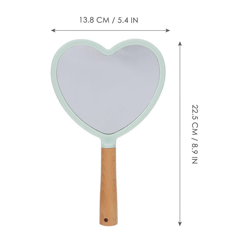 Green Heart Shaped Handheld Makeup Mirror with Handle Portable Travel Vanity Mirror - Image 3