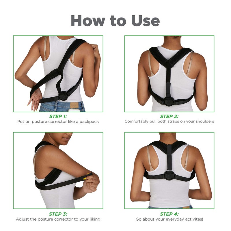 Mind Reader Posture Corrector, Adjustable Clavicle Brace, Lightweight, Posture Support, Nylon, 14"L x 4.25"W x 11.5"H, Black - Image 2