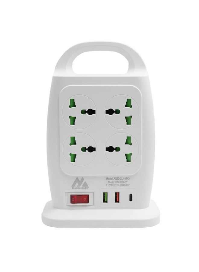 ELMAGHRABY A022-8U-2PD Double Sided Power Strip Extension 2500W with 8 Universal Outlets and 8 USB Ports , 1 Type-C Support PD Fast Charging, Surge Protector with Switch Control, 850°C Anti Flaming , Safe and Portable Design for Home & Office Use - Image 2