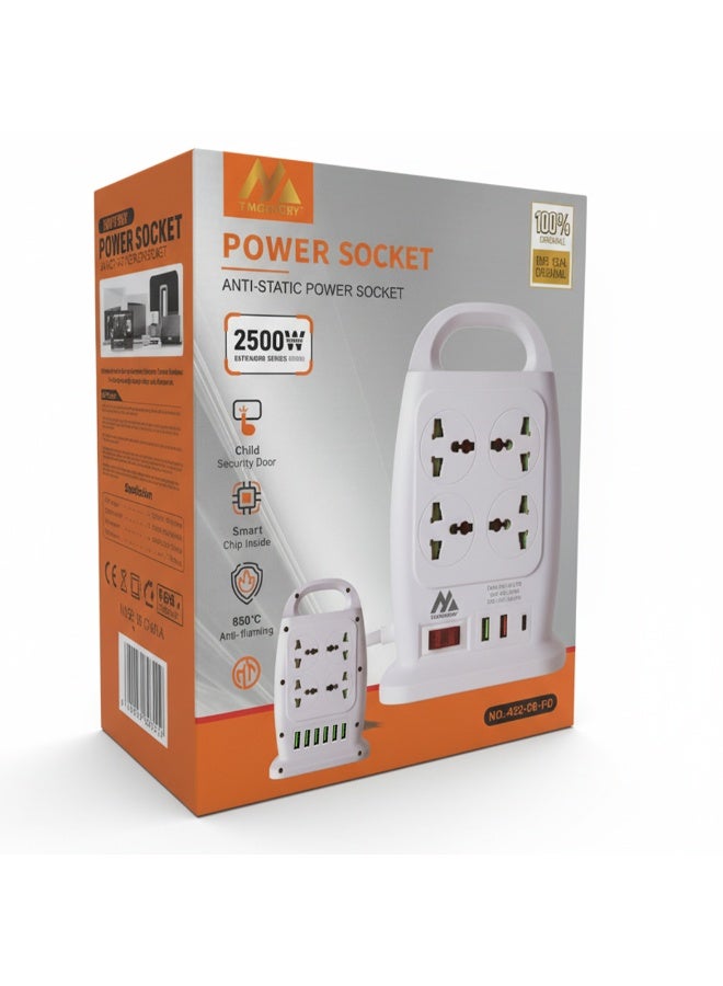 ELMAGHRABY A022-8U-2PD Double Sided Power Strip Extension 2500W with 8 Universal Outlets and 8 USB Ports , 1 Type-C Support PD Fast Charging, Surge Protector with Switch Control, 850°C Anti Flaming , Safe and Portable Design for Home & Office Use - Image 3