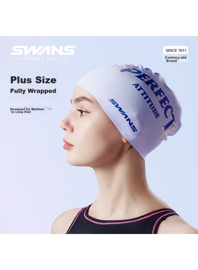 Speed Vision Suan Shiyi Printed Swim Cap, Waterproof, For Long Hair, Enlarged Ear Protection, Non-binding, Silicone, Children's Swim Cap, White Base With Cherry Blossom Pattern - Image 4