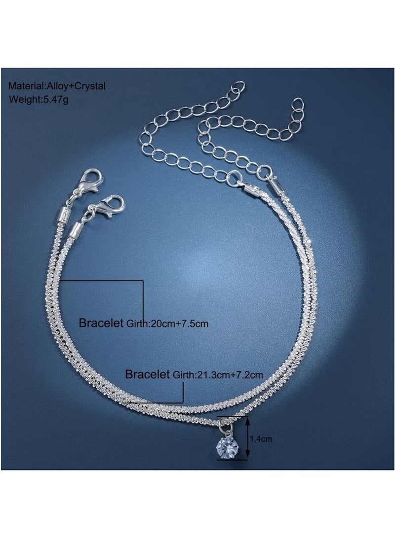 Huitich Elegant Silver Crystal Anklet 2-Piece Set – Sparkling Zircon Charm Anklets for Women  - Image 4